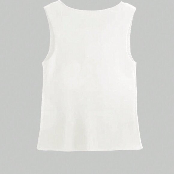 White Casual Women's Metal Button Open Front Sleeveless Jacket - Picture 6 of 9